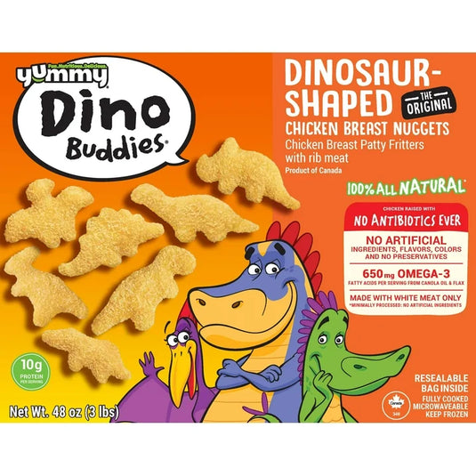 Yummy All Natural Dino Buddies, Dinosaur Shaped Nuggets 48 oz Fully Cooked Frozen