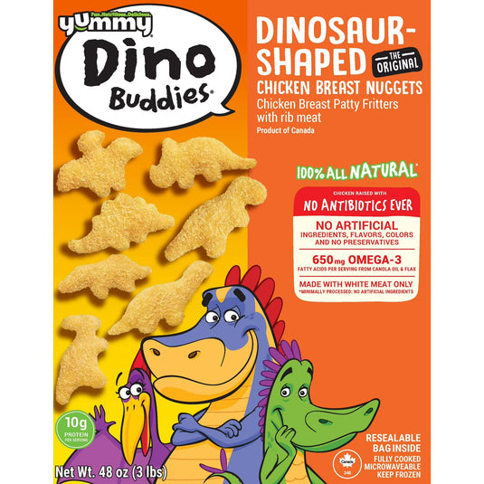 Yummy All Natural Dino Buddies, Dinosaur Shaped Nuggets 48 oz Fully Cooked Frozen